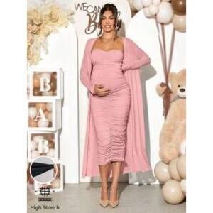 Loomaby 2pcs/Set Maternity Solid Long Sleeve Casual Jacket & Dress Set